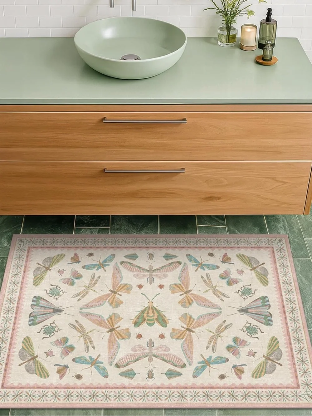 🆕 ANTHRO STYLE 3’ x 2’ Rug Butterfly Moth Apothecary Light Soft Machine Washable